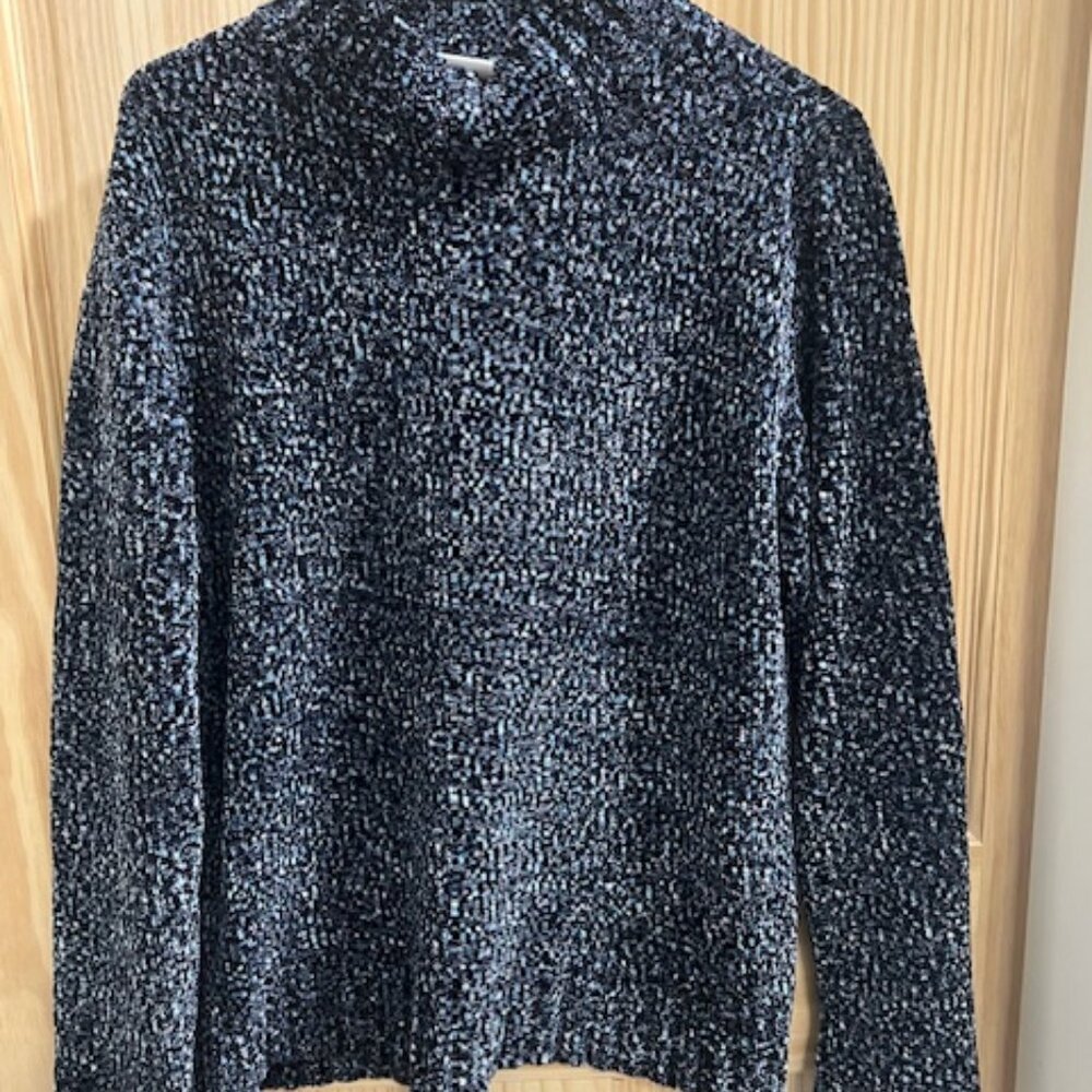 Riveted by Lee Chenille Sweater Women XL Blue Purple Good Mock Neck Marled Knit